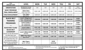Class schedule april 2025