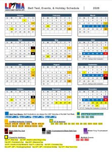 LFMA 2026 Belt Test, events and Holiday Schedule PNG